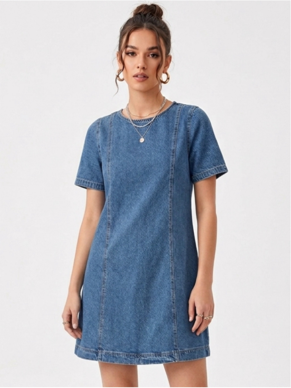 Old Navy Denim Mini Shift Dress Large Coquette Casual Coastal Minimalist LG 1052